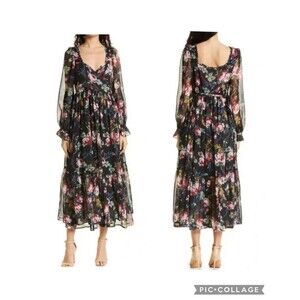 ByTiMo Floral Wrap Chiffon Dress Long Sleeve Midi NWT Sz L